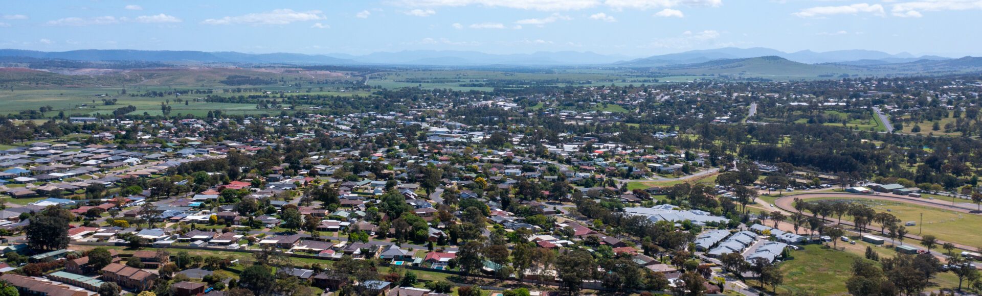 Aerial view Muswellbrook Shire local housing